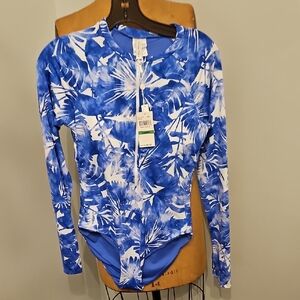 Trina Turk Blue and White Patterned Swimsuit/Rashguard